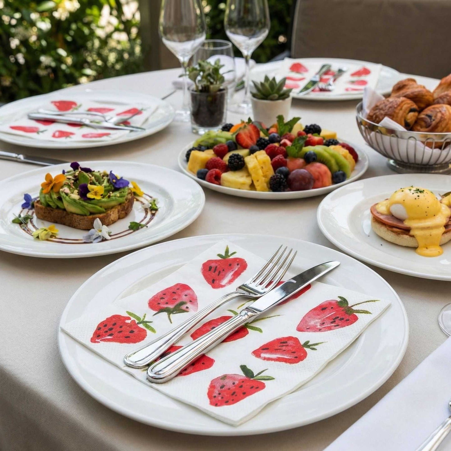 Luxenap White Paper Luncheon Napkin - Strawberry Watercolor - 13" x 13" - 500 count box