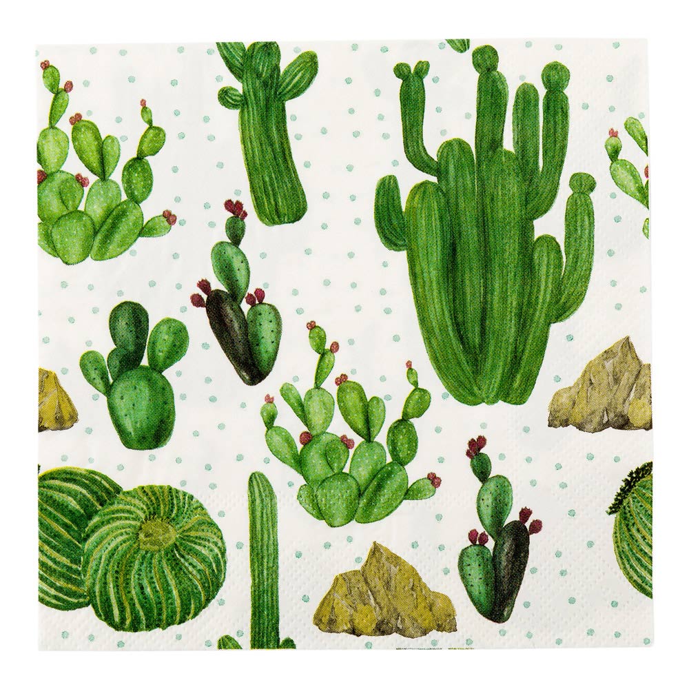Luxenap White Paper Luncheon Napkin - Cactus - 13" x 13" - 20 count box