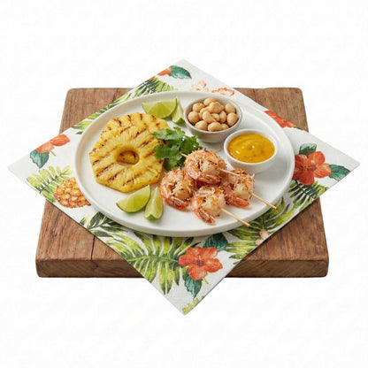 Luxenap White Paper Luncheon Napkin - Hawaiian Vacation - 13" x 13" - 20 count box