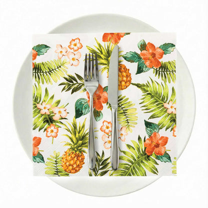 Luxenap White Paper Luncheon Napkin - Hawaiian Vacation - 13" x 13" - 20 count box