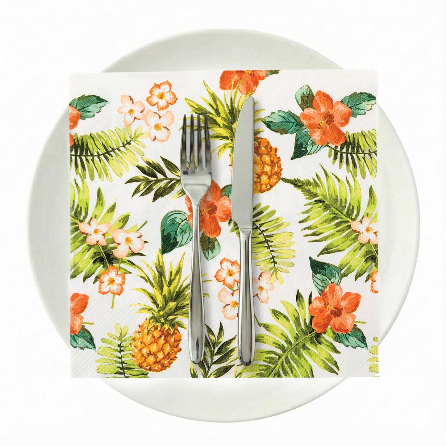 Luxenap White Paper Luncheon Napkin - Hawaiian Vacation - 13" x 13" - 500 count box