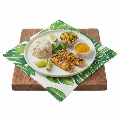 Luxenap White Paper Luncheon Napkin - Tropical Leaves - 13" x 13" - 500 count box