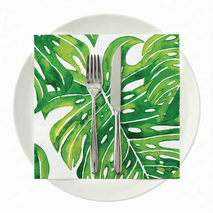 Luxenap White Paper Luncheon Napkin - Tropical Leaves - 13" x 13" - 500 count box
