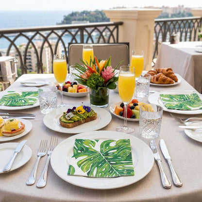 Luxenap White Paper Luncheon Napkin - Tropical Leaves - 13" x 13" - 500 count box