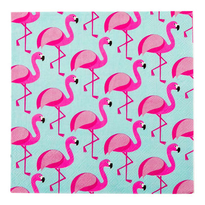 Luxenap Sky Blue Paper Luncheon Napkin - Florida Flamingo - 13" x 13" - 20 count box
