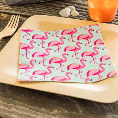 Luxenap Sky Blue Paper Luncheon Napkin - Florida Flamingo - 13" x 13" - 20 count box