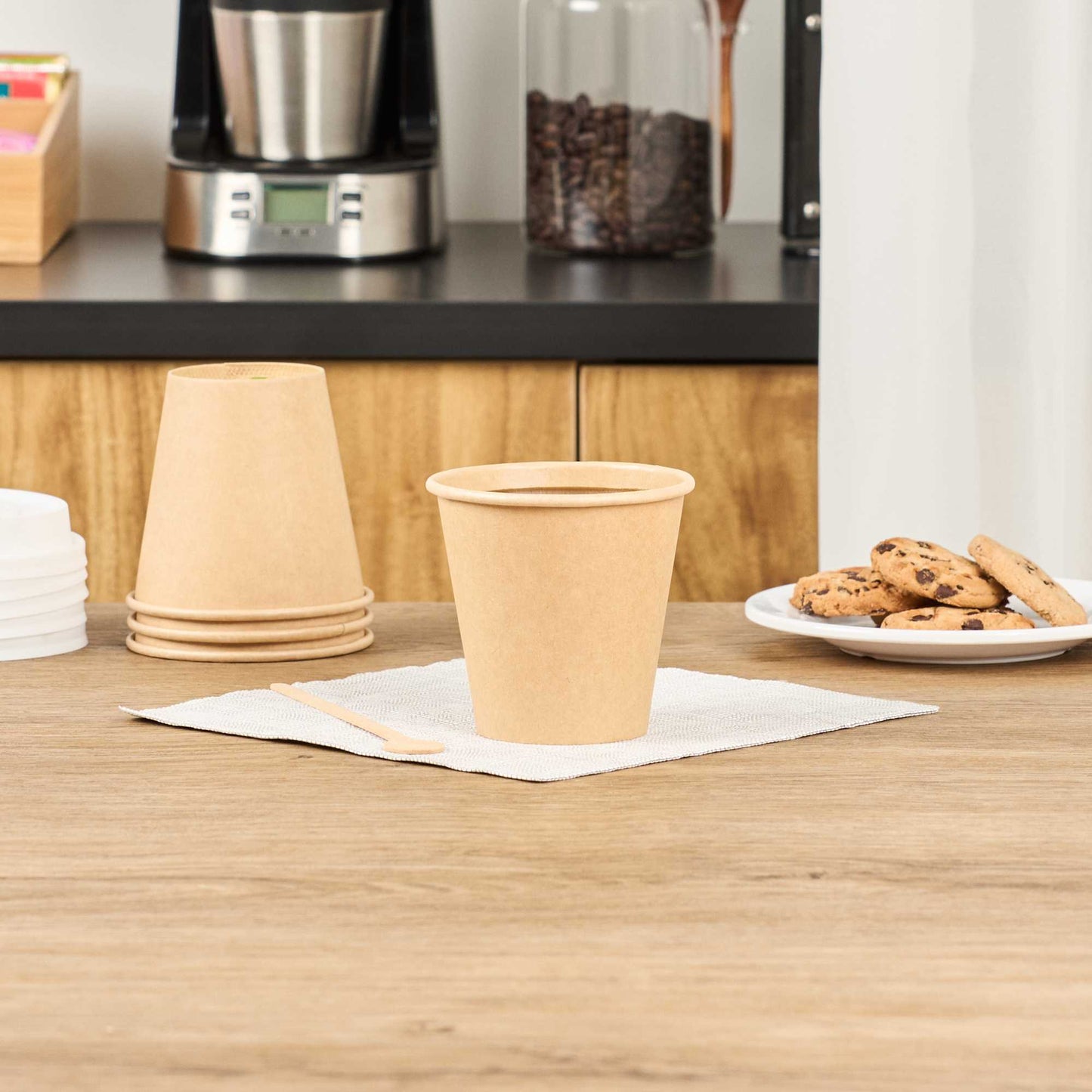 Restpresso 8 oz Natural Paper Unbleached Coffee Cup - Single Wall - 3 1/2" x 3 1/2" x 3 1/4" - 50 count box