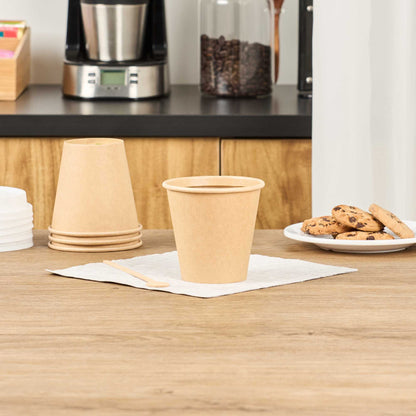 Restpresso 8 oz Natural Paper Unbleached Coffee Cup - Single Wall - 3 1/2" x 3 1/2" x 3 1/4" - 50 count box