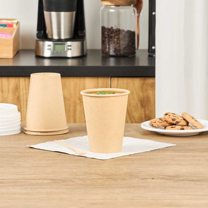 Restpresso 12 oz Natural Paper Unbleached Coffee Cup - Single Wall - 3 1/2" x 3 1/2" x 4 1/4" - 50 count box