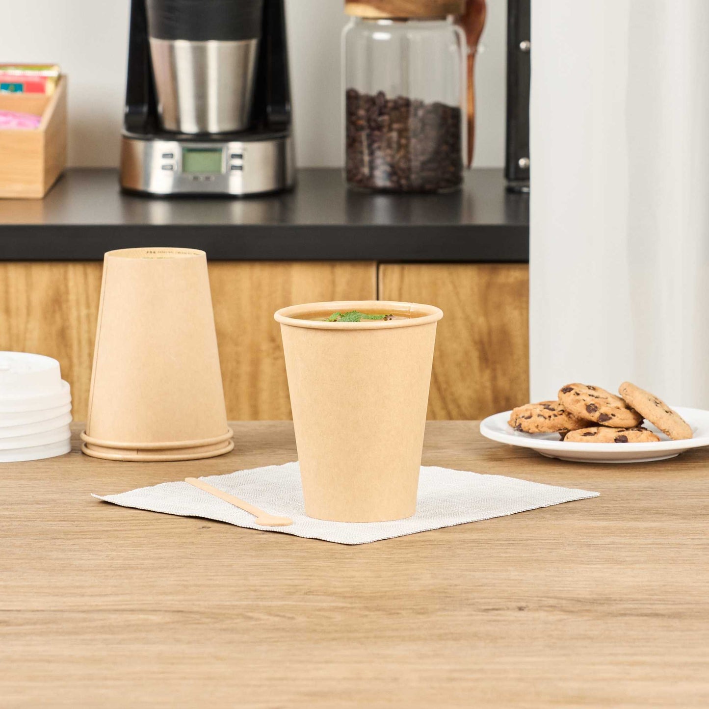 Restpresso 12 oz Natural Paper Unbleached Coffee Cup - Single Wall - 3 1/2" x 3 1/2" x 4 1/4" - 1000 count box