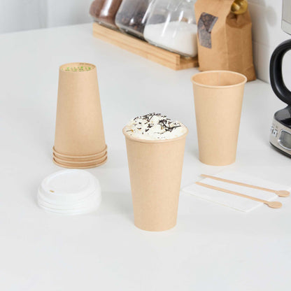 Restpresso 16 oz Natural Paper Unbleached Coffee Cup - Single Wall - 3 1/2" x 3 1/2" x 5 1/2" - 50 count box
