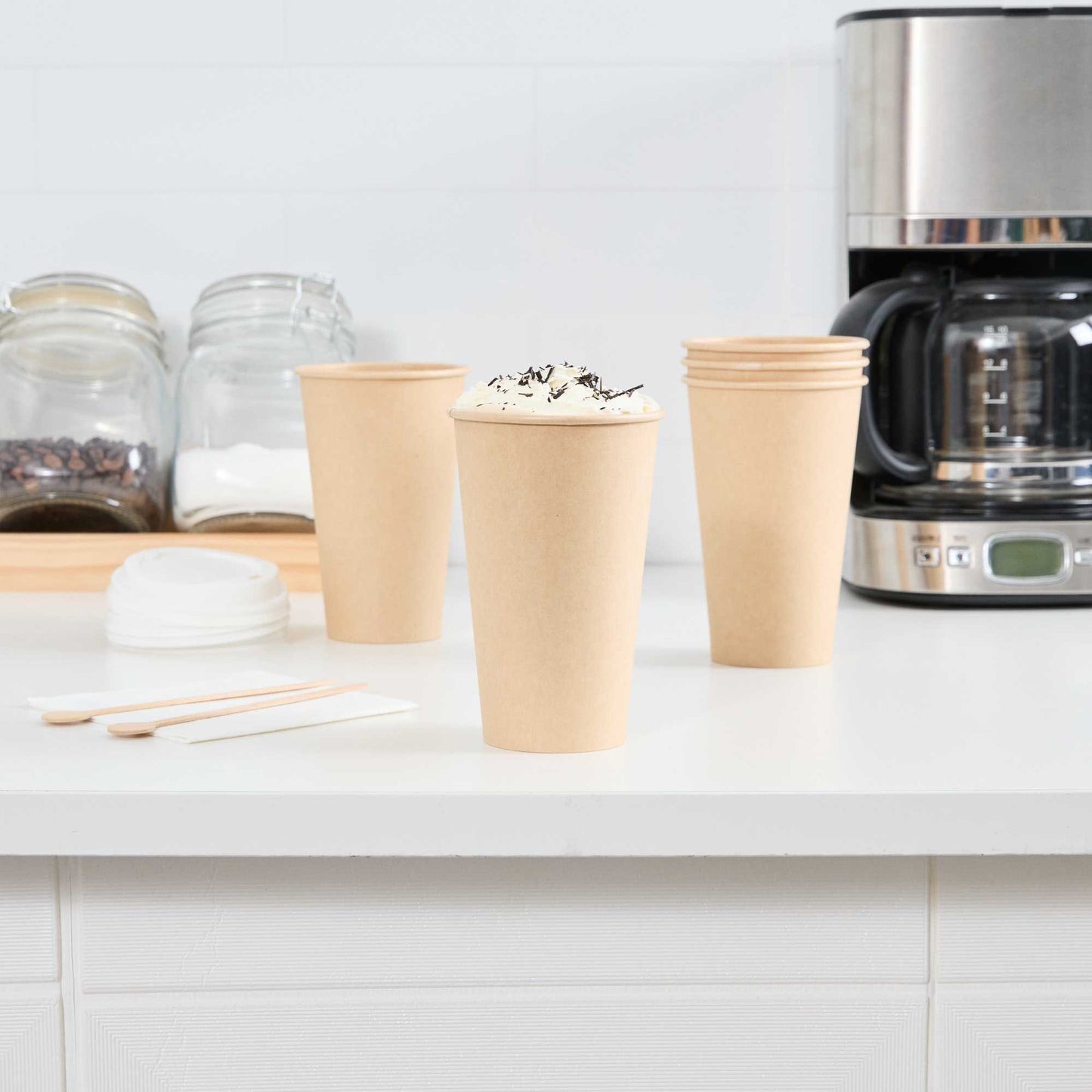 Restpresso 16 oz Natural Paper Unbleached Coffee Cup - Single Wall - 3 1/2" x 3 1/2" x 5 1/2" - 1000 count box