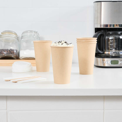 Restpresso 16 oz Natural Paper Unbleached Coffee Cup - Single Wall - 3 1/2" x 3 1/2" x 5 1/2" - 1000 count box