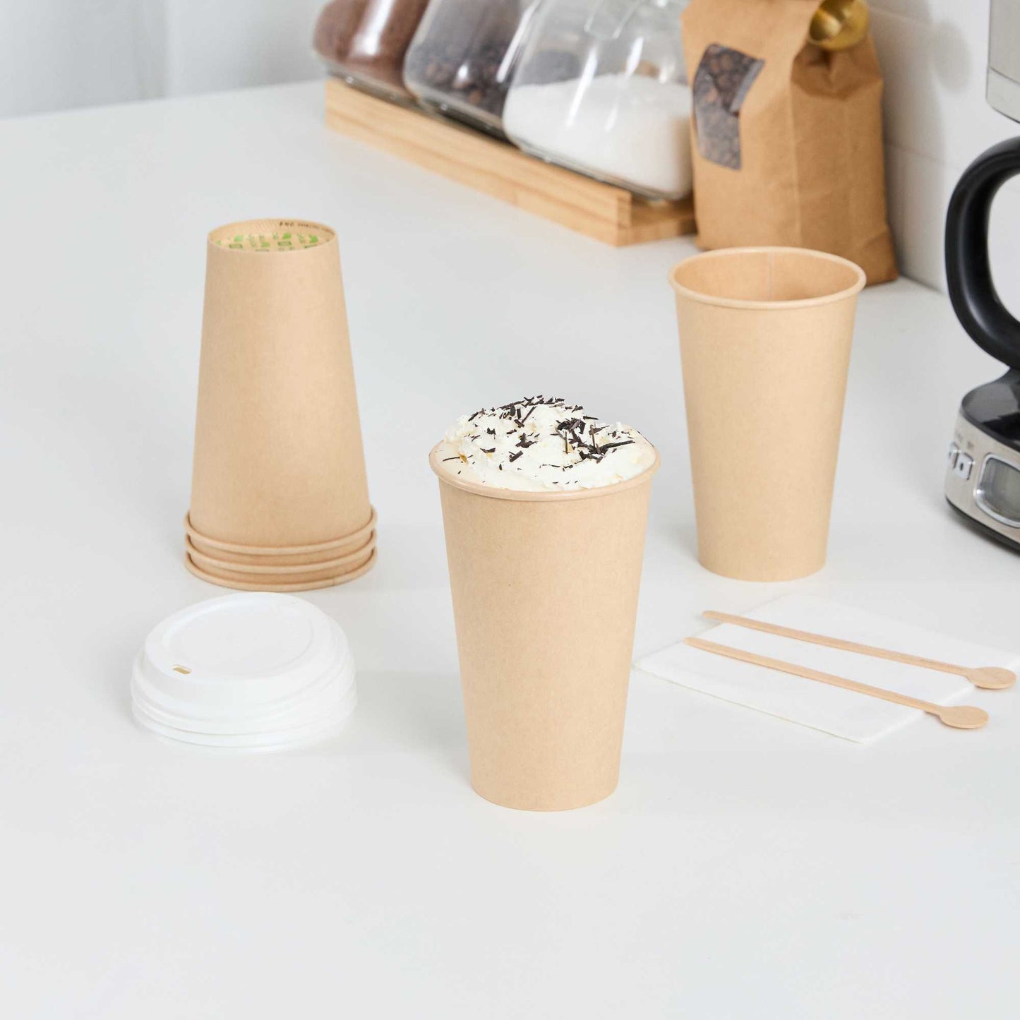 Restpresso 16 oz Natural Paper Unbleached Coffee Cup - Single Wall - 3 1/2" x 3 1/2" x 5 1/2" - 1000 count box