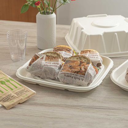 Pulp Safe No PFAS Added Square White Sugarcane / Bagasse Tray - Home Compostable - 12" x 12" - 100 count box