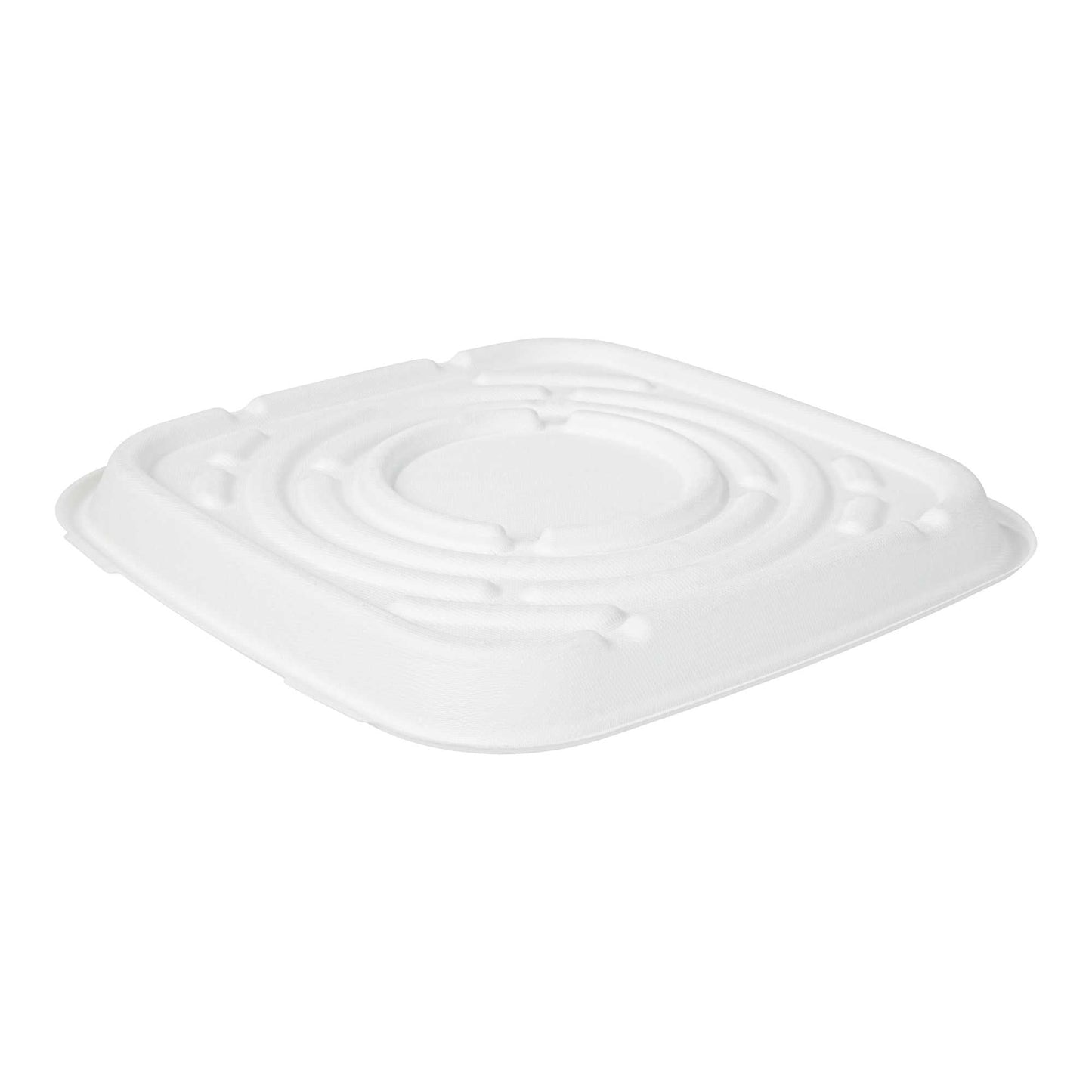 Pulp Safe No PFAS Added Square White Sugarcane / Bagasse Tray - Home Compostable - 12" x 12" - 100 count box