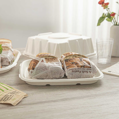 Pulp Safe No PFAS Added Square White Sugarcane / Bagasse Tray - Home Compostable - 12" x 12" - 100 count box