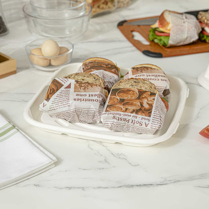 Pulp Safe No PFAS Added Square White Sugarcane / Bagasse Tray - Home Compostable - 12" x 12" - 100 count box