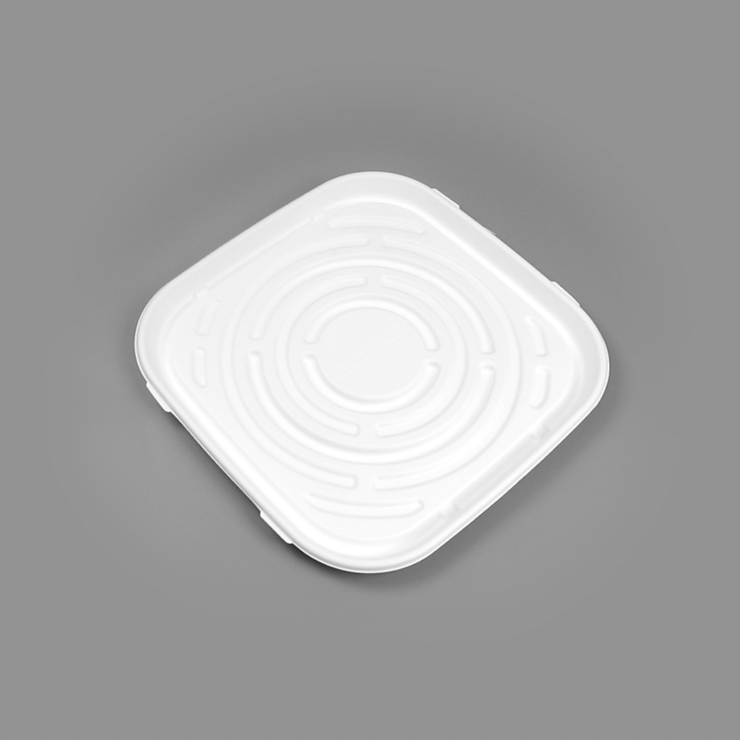 Pulp Safe No PFAS Added Square White Sugarcane / Bagasse Tray - Home Compostable - 16" x 16" - 100 count box