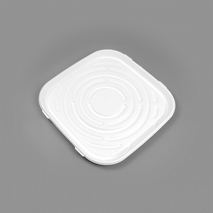 Pulp Safe No PFAS Added Square White Sugarcane / Bagasse Tray - Home Compostable - 16" x 16" - 100 count box