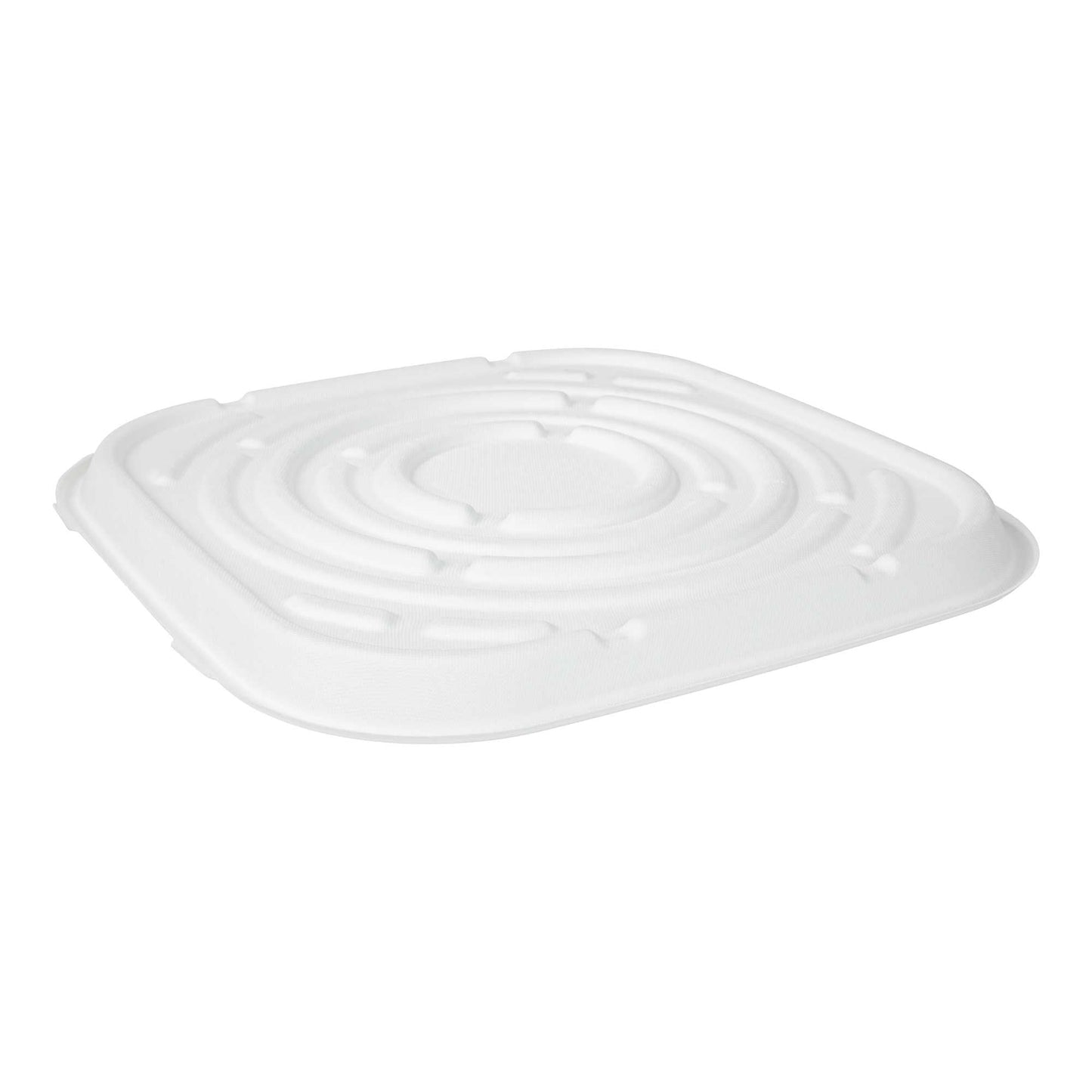 Pulp Safe No PFAS Added Square White Sugarcane / Bagasse Tray - Home Compostable - 16" x 16" - 100 count box