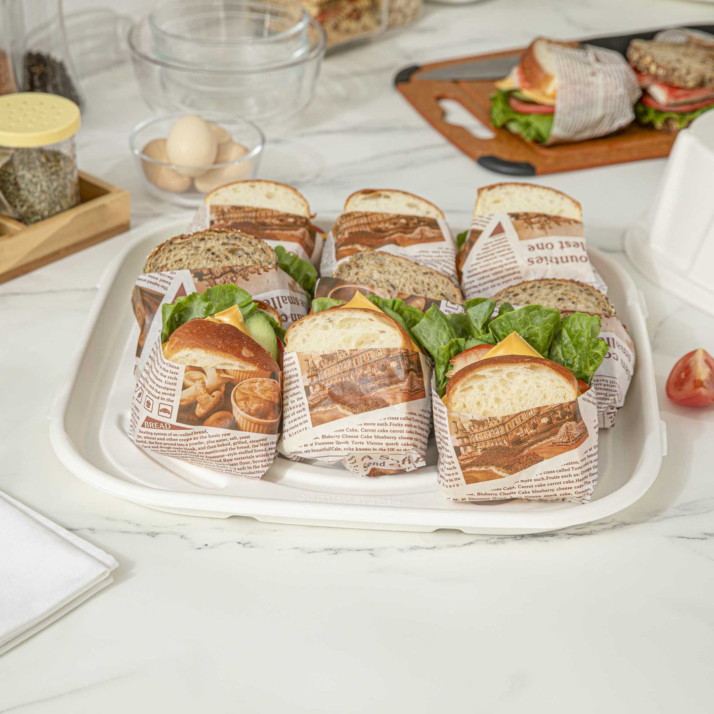 Pulp Safe No PFAS Added Square White Sugarcane / Bagasse Tray - Home Compostable - 16" x 16" - 100 count box