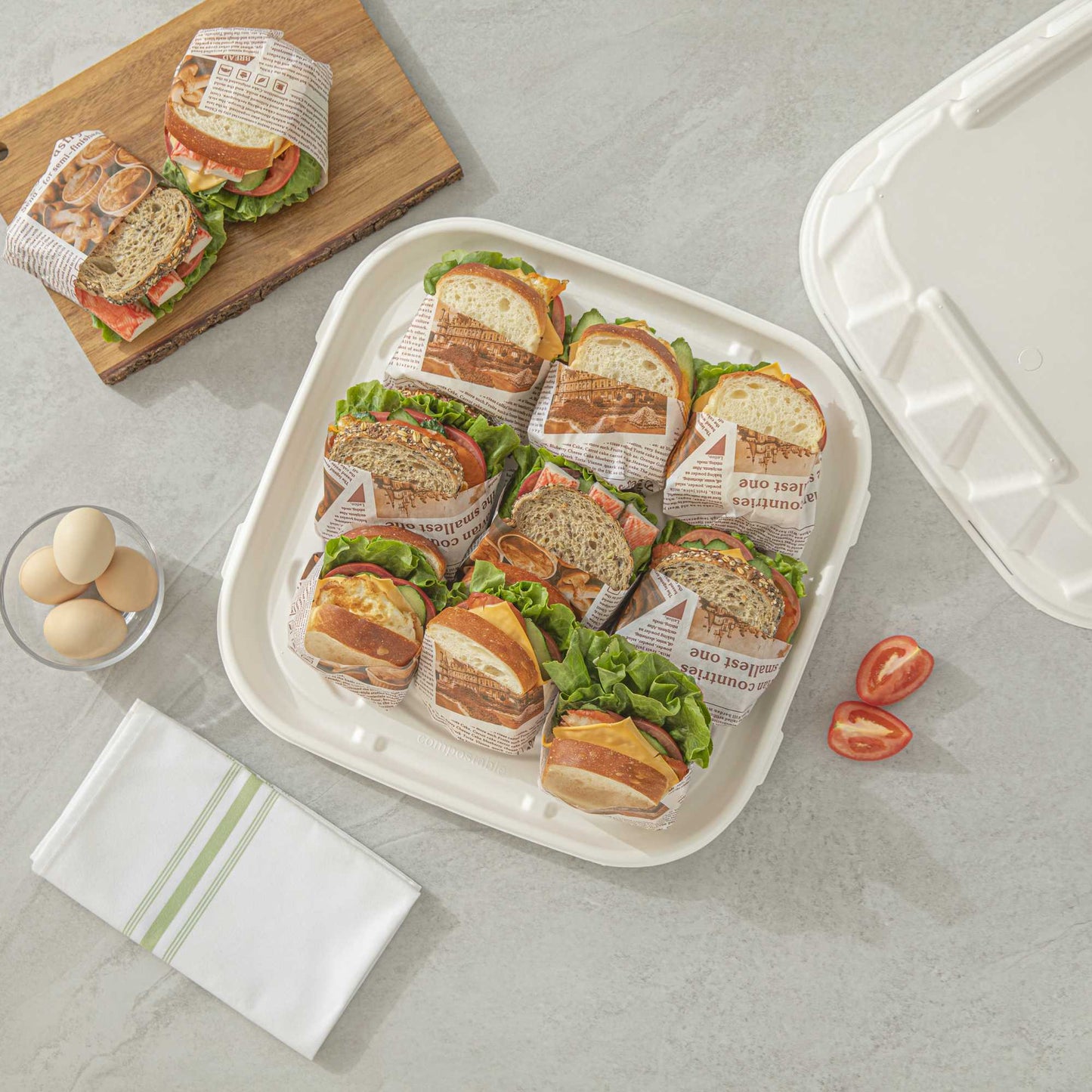 Pulp Safe No PFAS Added Square White Sugarcane / Bagasse Tray - Home Compostable - 16" x 16" - 100 count box