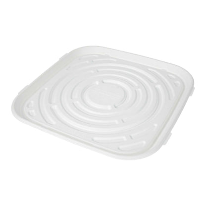 Pulp Safe No PFAS Added Square White Sugarcane / Bagasse Tray - Home Compostable - 18" x 18" - 100 count box
