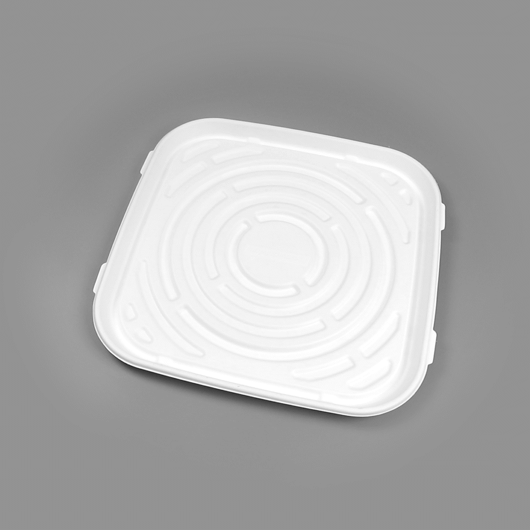 Pulp Safe No PFAS Added Square White Sugarcane / Bagasse Tray - Home Compostable - 18" x 18" - 100 count box