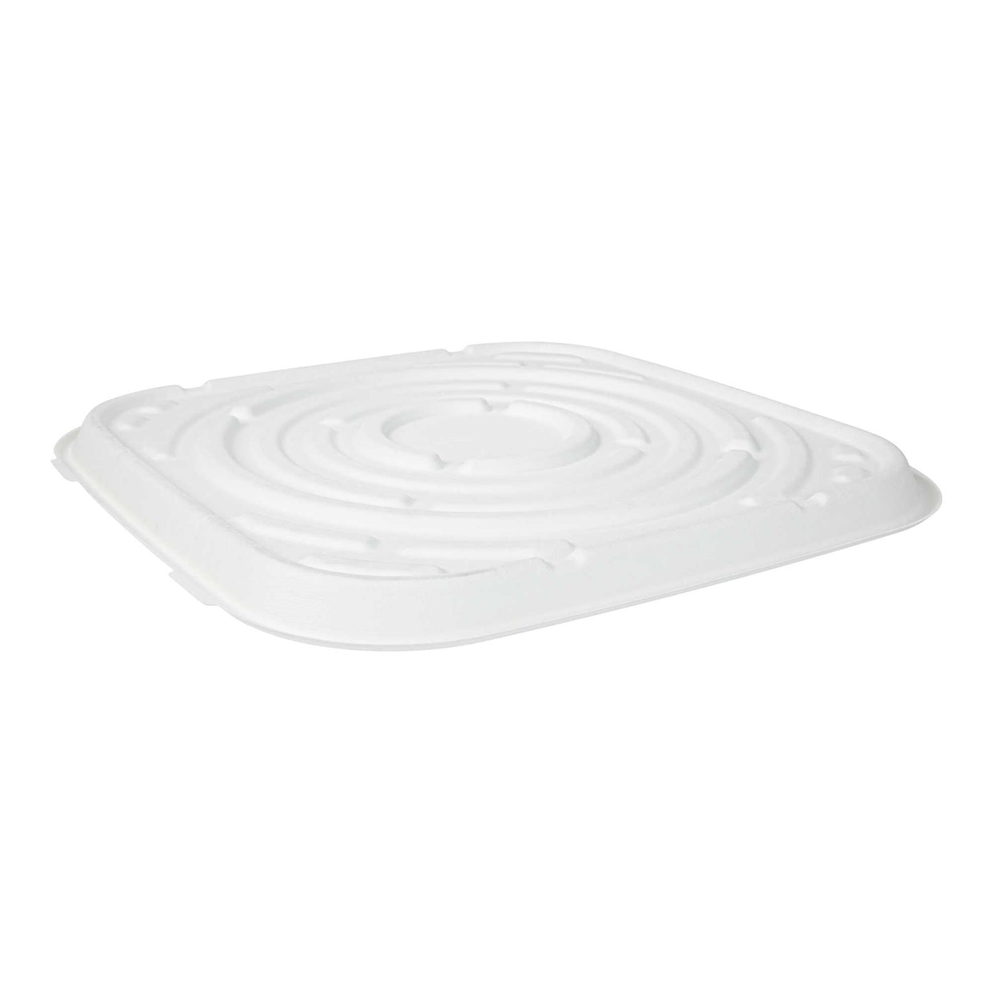 Pulp Safe No PFAS Added Square White Sugarcane / Bagasse Tray - Home Compostable - 18" x 18" - 100 count box