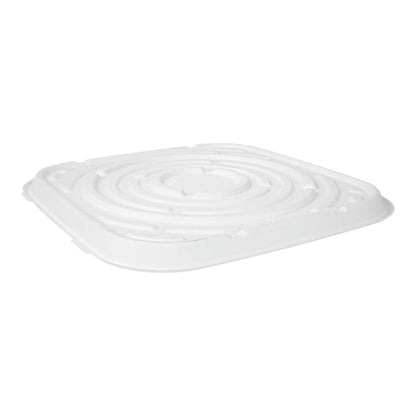 Pulp Safe No PFAS Added Square White Sugarcane / Bagasse Tray - Home Compostable - 18" x 18" - 100 count box