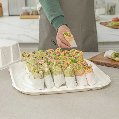 Pulp Safe No PFAS Added Square White Sugarcane / Bagasse Tray - Home Compostable - 18" x 18" - 100 count box