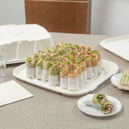 Pulp Safe No PFAS Added Square White Sugarcane / Bagasse Tray - Home Compostable - 18" x 18" - 100 count box