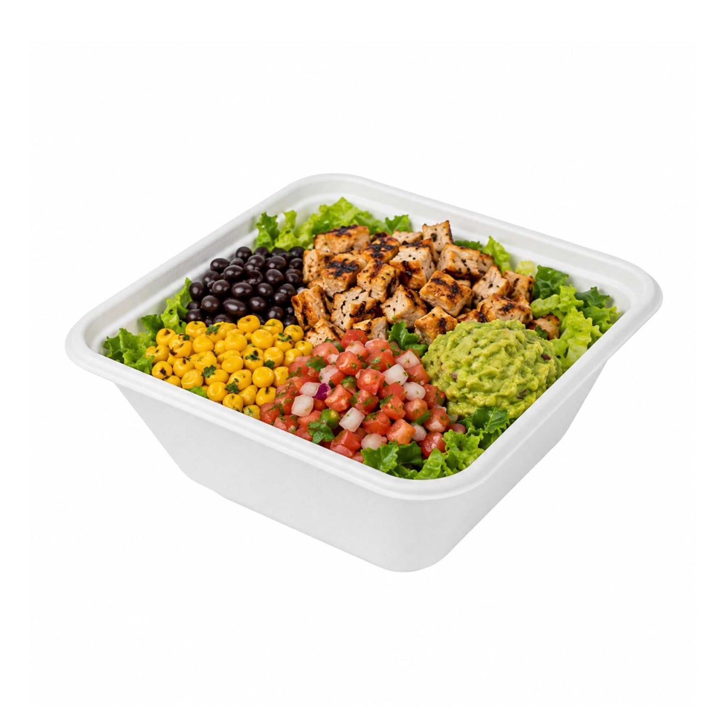 Pulp Safe No PFAS Added 80 oz Square White Sugarcane / Bagasse Serving Bowl - Home Compostable - 8 1/2" x 8 1/2" x 3 1/2" - 100 count box
