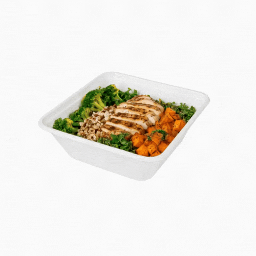 Pulp Safe No PFAS Added 128 oz Square White Sugarcane / Bagasse Serving Bowl - Home Compostable - 10" x 10" x 3 3/4" - 100 count box