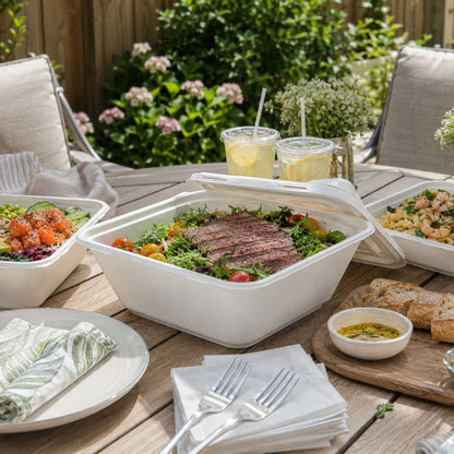 Pulp Safe No PFAS Added 160 oz Square White Sugarcane / Bagasse Serving Bowl - Home Compostable - 10 3/4" x 10 3/4" x 4" - 100 count box