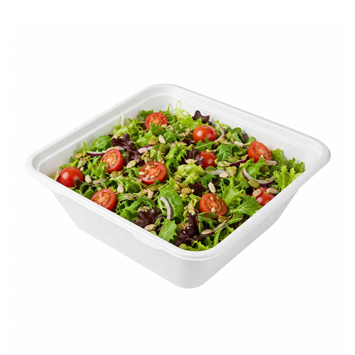Pulp Safe No PFAS Added 160 oz Square White Sugarcane / Bagasse Serving Bowl - Home Compostable - 10 3/4" x 10 3/4" x 4" - 100 count box