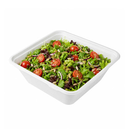 Pulp Safe No PFAS Added 160 oz Square White Sugarcane / Bagasse Serving Bowl - Home Compostable - 10 3/4" x 10 3/4" x 4" - 100 count box