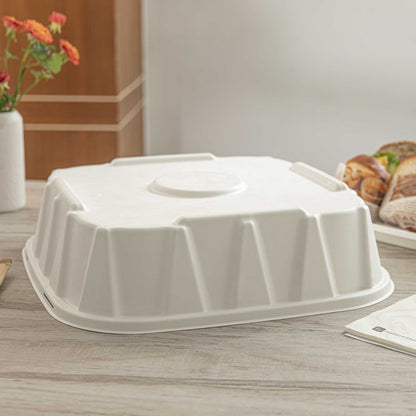 Pulp Safe No PFAS Added Square White Sugarcane / Bagasse Tray Lid - Home Compostable, Fits 16" - 100 count box