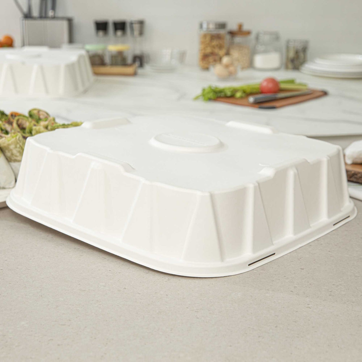 Pulp Safe No PFAS Added Square White Sugarcane / Bagasse Tray Lid - Home Compostable, Fits 18" - 100 count box