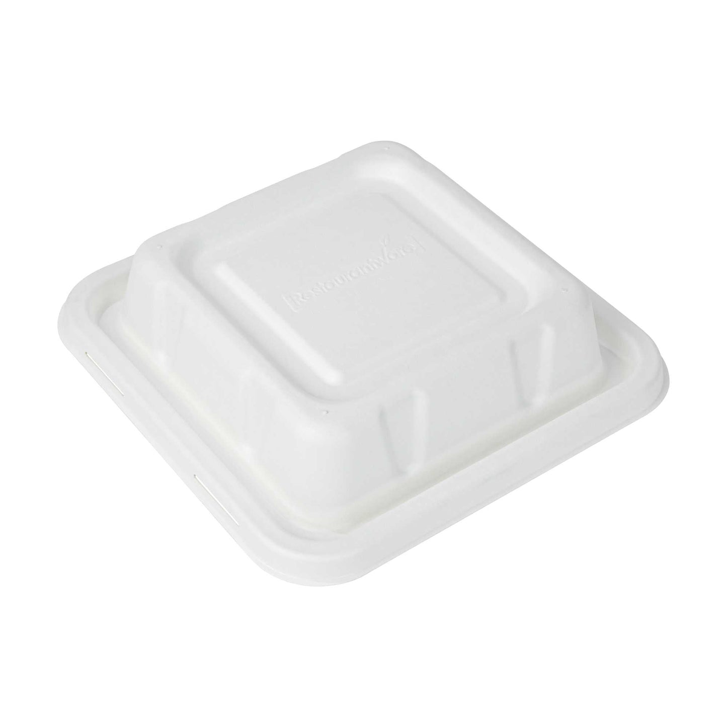Pulp Safe No PFAS Added Square White Sugarcane / Bagasse Serving Bowl Lid - Home Compostable, Fits 80 oz - 100 count box
