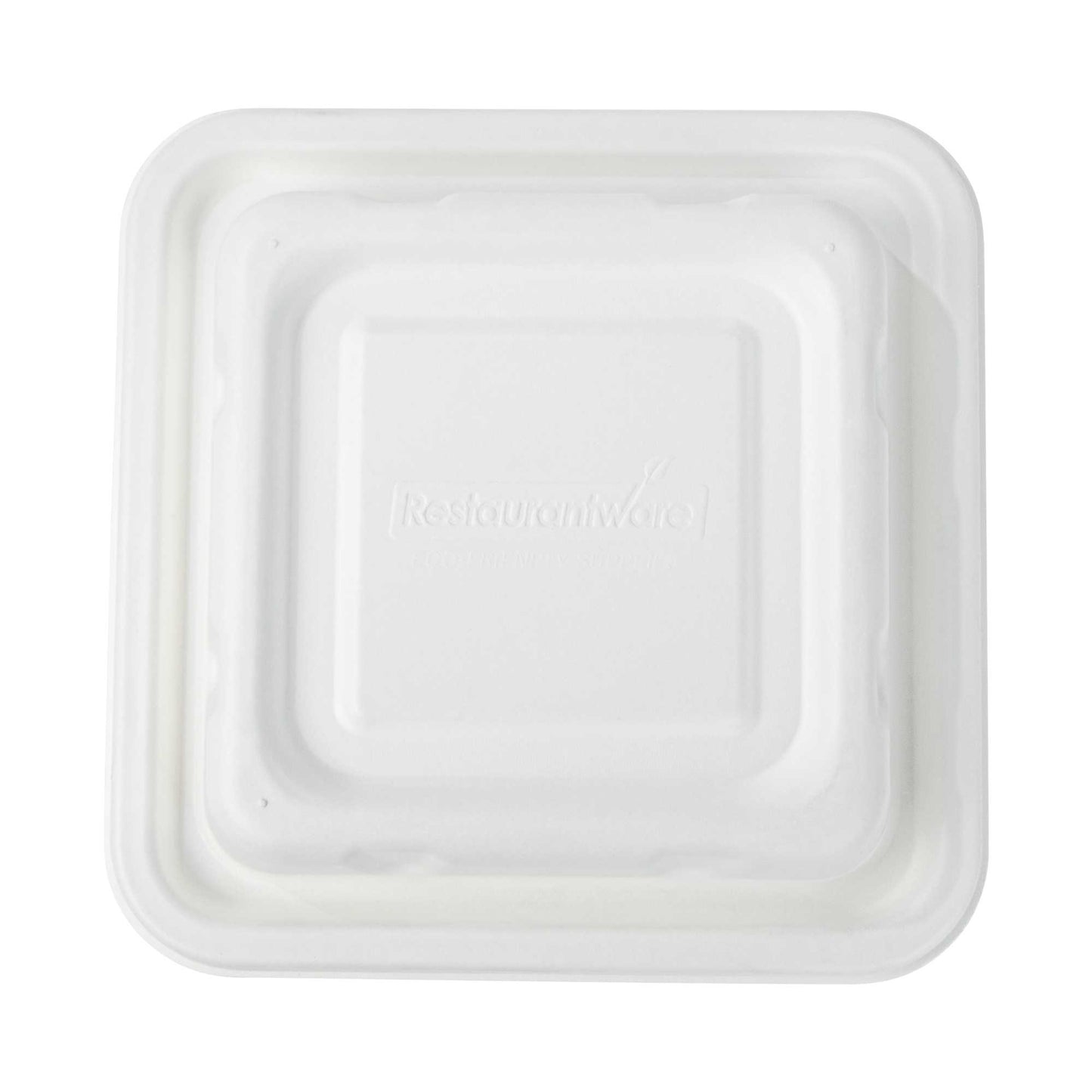 Pulp Safe No PFAS Added Square White Sugarcane / Bagasse Serving Bowl Lid - Home Compostable, Fits 80 oz - 100 count box