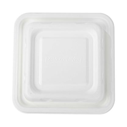 Pulp Safe No PFAS Added Square White Sugarcane / Bagasse Serving Bowl Lid - Home Compostable, Fits 80 oz - 100 count box