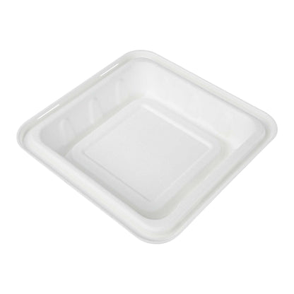 Pulp Safe No PFAS Added Square White Sugarcane / Bagasse Serving Bowl Lid - Home Compostable, Fits 128 oz - 100 count box