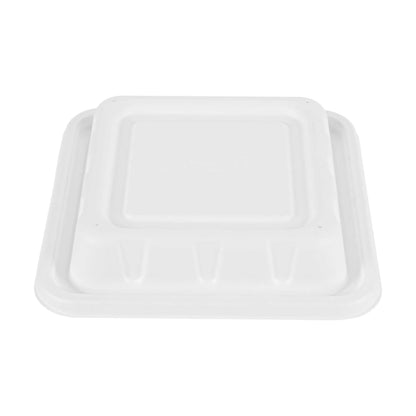 Pulp Safe No PFAS Added Square White Sugarcane / Bagasse Serving Bowl Lid - Home Compostable, Fits 128 oz - 100 count box