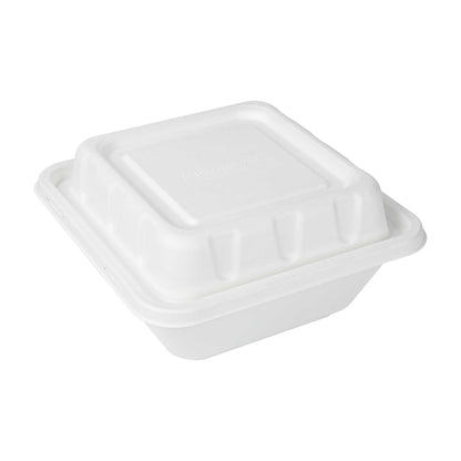 Pulp Safe No PFAS Added Square White Sugarcane / Bagasse Serving Bowl Lid - Home Compostable, Fits 128 oz - 100 count box