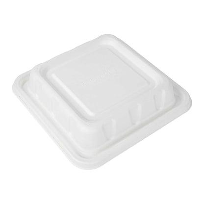 Pulp Safe No PFAS Added Square White Sugarcane / Bagasse Serving Bowl Lid - Home Compostable, Fits 128 oz - 100 count box