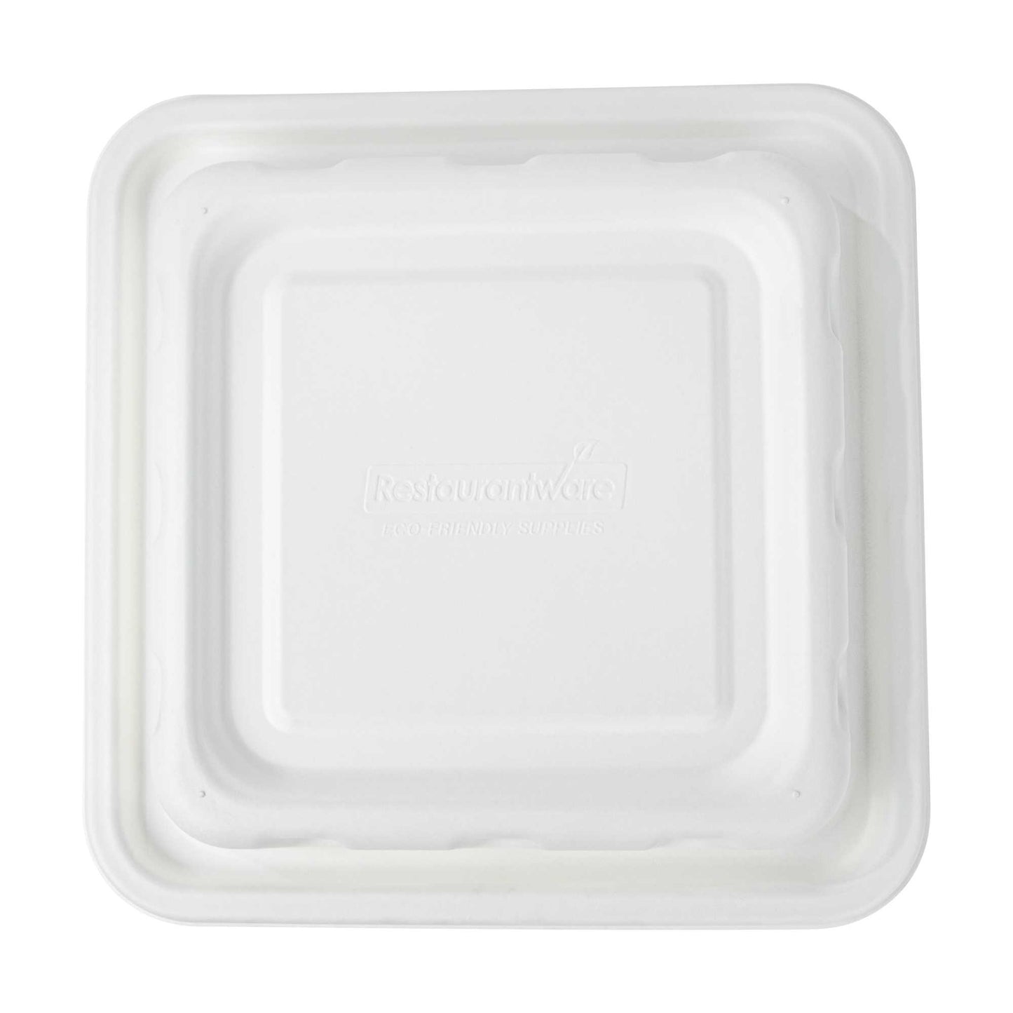 Pulp Safe No PFAS Added Square White Sugarcane / Bagasse Serving Bowl Lid - Home Compostable, Fits 128 oz - 100 count box