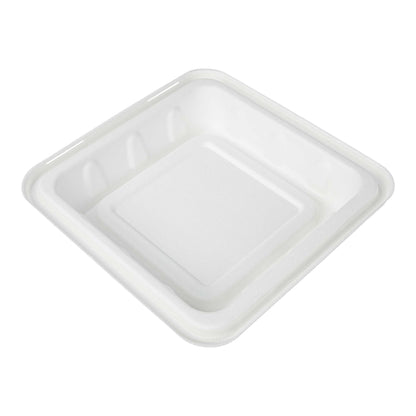 Pulp Safe No PFAS Added Square White Sugarcane / Bagasse Serving Bowl Lid - Home Compostable, Fits 160 oz - 100 count box