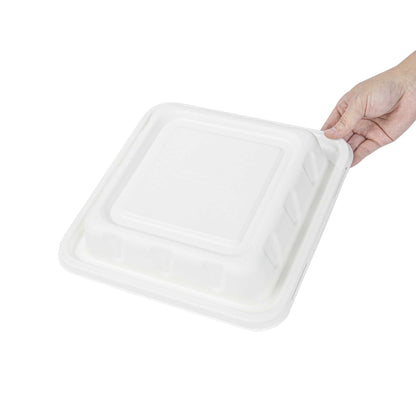 Pulp Safe No PFAS Added Square White Sugarcane / Bagasse Serving Bowl Lid - Home Compostable, Fits 160 oz - 100 count box